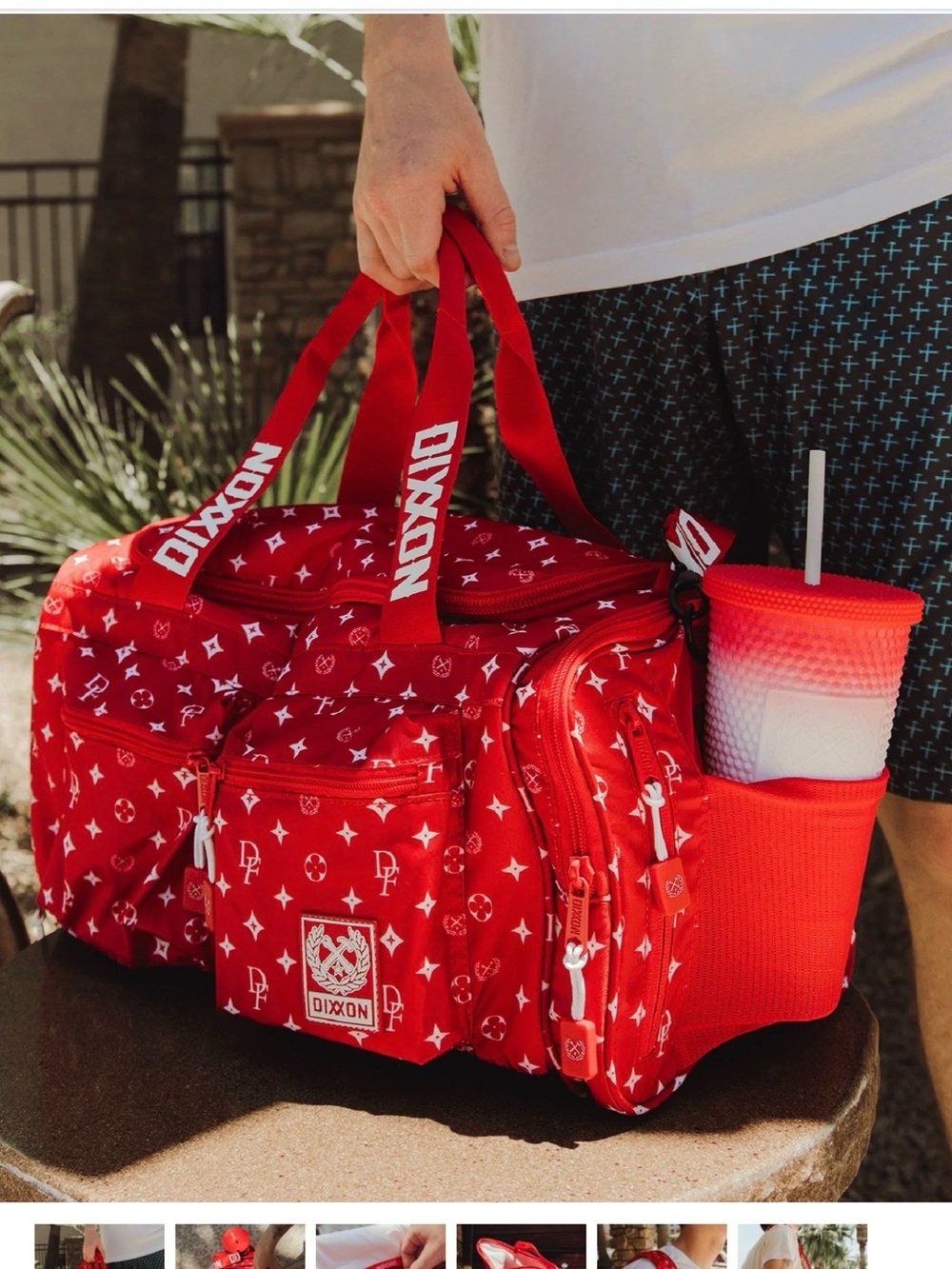NWT-DIXXON Red Patterned Duffel Bag with Logo-Strap